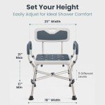 PELEGON Shower Chair (450lb) with Padded Armrests and Back, Shower Chair for Elderly and Disabled, Adjustable Height Shower Seat, Heavy Duty Shower Chair for Inside Shower, Handicap Shower Chair- Blue