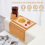 Bamboo Couch Arm Tray with 360° Cup Holder