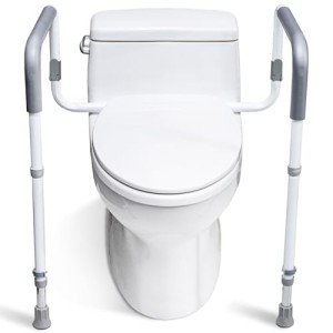 WeHwupe Toilet Safety Rails for Elderly Adults - Adjustable Bathroom Toilet Safety Frame with Handles - Stand Alone Toilet Grab Bar for Senior, Handicap & Disabled,Fits Most Toilets