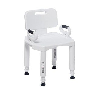 Drive Medical RTL12505 Handicap Bathroom Bench with Back and Arms, White