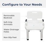 Drive Medical RTL12505 Handicap Bathroom Bench with Back and Arms, White