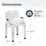 Drive Medical RTL12505 Handicap Bathroom Bench with Back and Arms, White