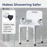 Drive Medical RTL12505 Handicap Bathroom Bench with Back and Arms, White