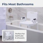 Drive Medical RTL12505 Handicap Bathroom Bench with Back and Arms, White