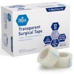 MED PRIDE 1" x 10 Yds Transparent Medical Tape, 12 Pack - First Aid Adhesive Clear Surgical Bandage Tape for Wound Dressing Care, Breathable and Hypoallergenic – Latex & Rubber Free