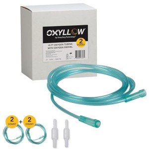 Oxyllow Premium 16 FT Oxygen Tubing and Oxygen Swivel | 2-Count | 6-Channel Kink-Resistant Air Flow | High-Visibility Green Tint | Universal End Connectors | Durable, Medical Grade Oxygen Therapy