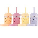 Kids' Glass Mason Cups with Silicone Sleeves & Straws