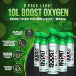 Boost Oxygen Canned 10 Liter Natural Flavored Oxygen Boost Portable Canister Bottle for High Altitudes, Athletes, and More, Green/Silver (5 Pack)