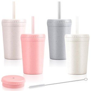Durable Wheat Straw Cups with Lids & Straws
