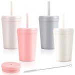 Durable Wheat Straw Cups with Lids & Straws