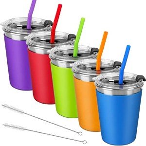Kids Stainless Steel Cups with Lids and Straws