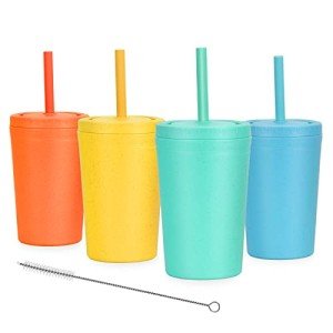 Colorful Reusable Wheat Straw Cups with Lids
