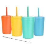 Colorful Reusable Wheat Straw Cups with Lids