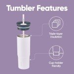 Insulated Stainless Steel Travel Mug with Lid and Straw