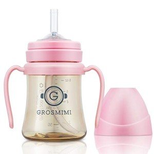 GROSMIMI No-Spill Sippy Cup with Straw (Pink)