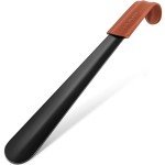 NINEMAX 42cm Long Metal Shoe Horn with Leather Grip