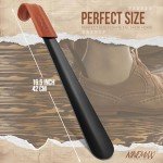 NINEMAX 42cm Long Metal Shoe Horn with Leather Grip