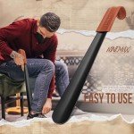 NINEMAX 42cm Long Metal Shoe Horn with Leather Grip