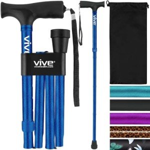 Vive Folding Cane - Foldable Walking Cane for Men, Women - Fold-up, Collapsible, Lightweight, Adjustable, Portable Hand Walking Stick - Balancing Mobility Aid - Sleek, Comfortable