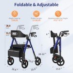 VOCIC Walkers for Seniors,Foldable Walker with Seat,Rollator Walker with Durable Aluminum,8" Big Wheels for All Terrain, Ergonomic Seat and Backrest,Dual Adjustable Height Rolling Walker| Pashion Blue