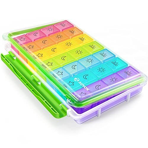 AUVON 7-Day Pill Organizer with 28 Compartments