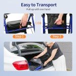 VOCIC Walkers for Seniors,Foldable Walker with Seat,Rollator Walker with Durable Aluminum,8" Big Wheels for All Terrain, Ergonomic Seat and Backrest,Dual Adjustable Height Rolling Walker| Pashion Blue