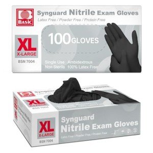 Supmedic Basic Medical Nitrile Exam Gloves, Powder-Free Latex-Free Non-Sterile Food Safe Cleaning Disposable Glove, Black 100Pcs (X-Large)