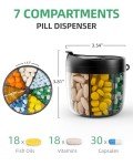 Portable Pill Dispenser with 7 Compartments and Labels