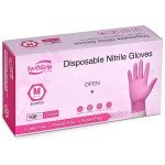 SwiftGrip Powder-Free Nitrile Gloves, Medium, 100ct Box - 3-mil, Disposable, Latex-Free, for Kitchen, Cleaning, Estheticians, Hair Stylist - Pink/Fuchsia