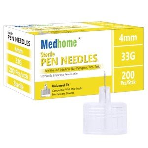 Medhome Sterile Pen Needles - 200 Pack, 33G