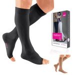 mediven Plus for Men & Women, 20-30 mmHg – Knee High Compression Socks with Silicone Top Band, Open Toe Leg Circulation, Opaque Leg Support Compression Coverage, V, Extra Wide, Petite, Black