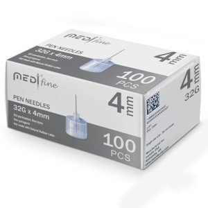 Medt - Fine Insulin Pen Needles (32G 4mm) - Diabetic Needles for Insulin Injections, Ultra Fine Compatible with Most Diabetes Pens - 100 Ct, Pack of 1