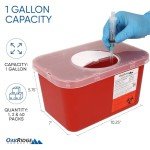 Oakridge Products Large Sharps Container for Home Use and Professional 1 Gallon (1-Pack), Biohazard Needle and Syringe Disposal, Rotating Lid, CDC Certified