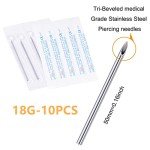 JIESIBAO 10PCS 18G Piercing Needles, Hollow Needles Stainless Steel Disposable Sterile Piercing Needles for Nose Septum Ear Trague Helix Eyebrow Lip Labret Piercing