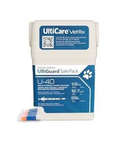 UltiCare VetRx U-40 UltiGuard Safe Pack Pet Insulin Syringes 1/2cc, 29G x 1/2", 100 ct (Without 1/2 Unit Markings)