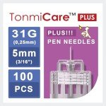 Tonmicare Plus Pen Needles 31g 5mm, Flat Pen Needle Base for Comfortable Insulin Injection, Compatible with Most Diabetes Pens and Injection Devices, 100 pcs/box (3/16'')