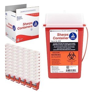 Dynarex 4622 Sharp Container, 1 Quart, Durable Biohazard Container for Used Medical Hypodermic Needle and Sharp Medical Instrument, Transparent Lid, Red, Pack of 60