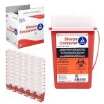 Dynarex 4622 Sharp Container, 1 Quart, Durable Biohazard Container for Used Medical Hypodermic Needle and Sharp Medical Instrument, Transparent Lid, Red, Pack of 60