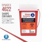 Dynarex 4622 Sharp Container, 1 Quart, Durable Biohazard Container for Used Medical Hypodermic Needle and Sharp Medical Instrument, Transparent Lid, Red, Pack of 60