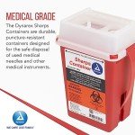 Dynarex 4622 Sharp Container, 1 Quart, Durable Biohazard Container for Used Medical Hypodermic Needle and Sharp Medical Instrument, Transparent Lid, Red, Pack of 60