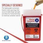 Dynarex 4622 Sharp Container, 1 Quart, Durable Biohazard Container for Used Medical Hypodermic Needle and Sharp Medical Instrument, Transparent Lid, Red, Pack of 60