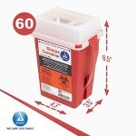 Dynarex 4622 Sharp Container, 1 Quart, Durable Biohazard Container for Used Medical Hypodermic Needle and Sharp Medical Instrument, Transparent Lid, Red, Pack of 60