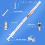 ProtectX 50 Pack 1ml/cc Syringe with 25G 1 Inch Needle Luer Slip Disposable Syringe for Scientific Labs, Industrial Dispensing Animal and Pet Supplies, Individually Sealed Packed
