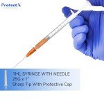 ProtectX 50 Pack 1ml/cc Syringe with 25G 1 Inch Needle Luer Slip Disposable Syringe for Scientific Labs, Industrial Dispensing Animal and Pet Supplies, Individually Sealed Packed