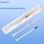 ProtectX 50 Pack 1ml/cc Syringe with 25G 1 Inch Needle Luer Slip Disposable Syringe for Scientific Labs, Industrial Dispensing Animal and Pet Supplies, Individually Sealed Packed