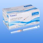 ProtectX 50 Pack 1ml/cc Syringe with 25G 1 Inch Needle Luer Slip Disposable Syringe for Scientific Labs, Industrial Dispensing Animal and Pet Supplies, Individually Sealed Packed
