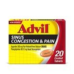 Advil Sinus Congestion and Pain, Sinus Relief Medicine, Pain Reliever and Fever Reducer with Ibuprofen and Phenylephrine HCl - 20 Coated Tablets