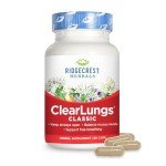 RidgeCrest Herbals ClearLungs Classic, Natural Lung and Nasal Daily Health Supplement for Bronchial, Respiratory, Immune, Sinus, and Mucus Wellness Support, Herbal Formula (60 Caps, 30 Serv)