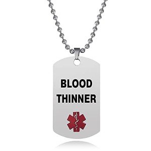 Red Blood Thinner Medical Alert Necklace for Men