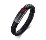 Men's Leather Medical ID Wristband - Blood Thinner Alert